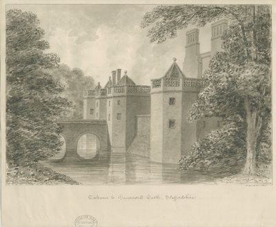 Caverswall Castle: sepiateckning, 1840 av John Buckler