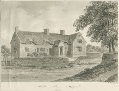 Caverswall Village - Gamla hus: sepiateckning, 1840 av John Buckler