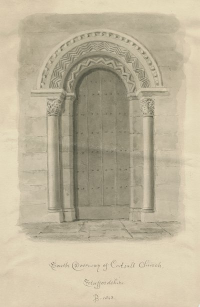 Codsall Church - South Doorway: sepiateckning av John Buckler