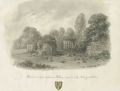 Dieulacres Abbey: sepiatvättteckning, 1847 av John Buckler