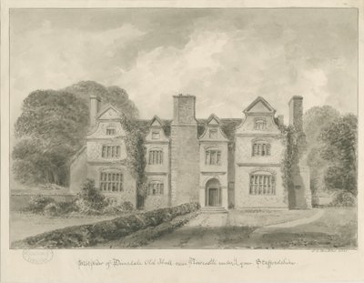 Dimsdale Old Hall: sepiateckning, 1841 av John Buckler