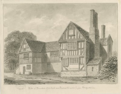 Dimsdale Old Hall: sepiateckning, 1841 av John Buckler