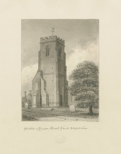 Drayton Bassett Church: sepiateckning, 1838 av John Buckler