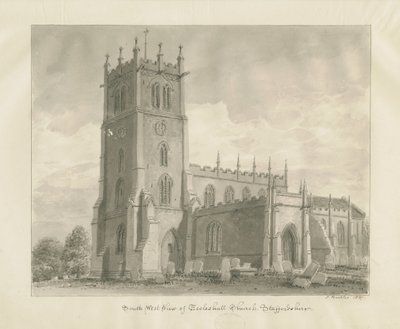 Eccleshall kyrka: sepiateckning av John Buckler