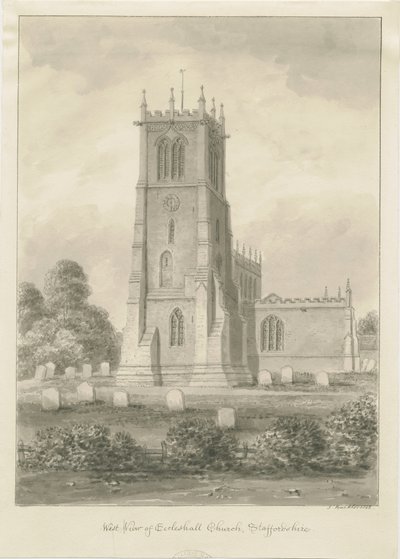 Eccleshall kyrka: sepiateckning av John Buckler