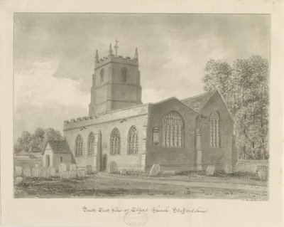 Elford Church: sepiateckning, 1838 av John Buckler