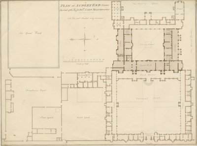 Essex - Audley End - Plan: sepiateckning, 1815 av John Buckler