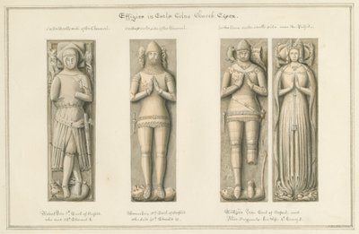 Essex - Earls Colne Church - Effigies: sepiateckning, 1824 av John Buckler