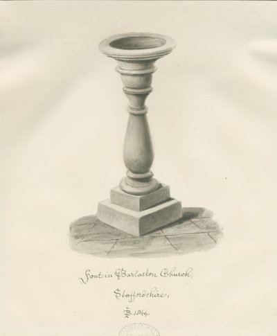 Typsnitt i Barlaston Church: sepiatvättteckning, 1844 av John Buckler