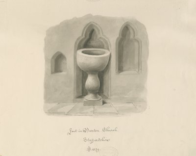 Typsnitt i Barton under Needwood Church: sepiateckning av John Buckler
