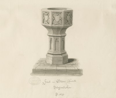 Typsnitt i Blore Church: sepiateckning, 1839 av John Buckler