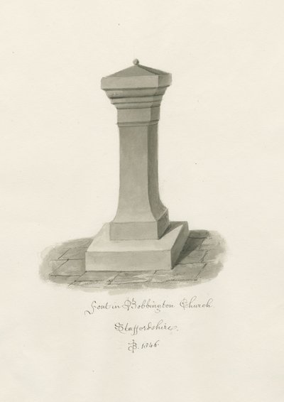 Typsnitt i Bobbington Church: sepiateckning av John Buckler