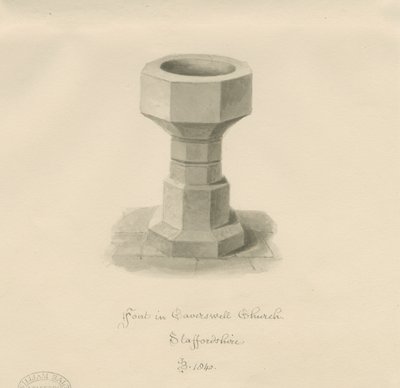Typsnitt i Caverswall Church: sepiateckning, 1840 av John Buckler