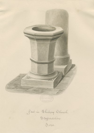 Typsnitt i Chebsey Church: sepiateckning av John Buckler