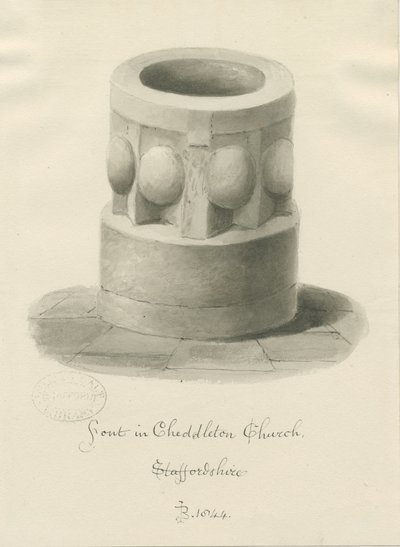 Typsnitt i Cheddleton Church: sepiateckning, 1844 av John Buckler
