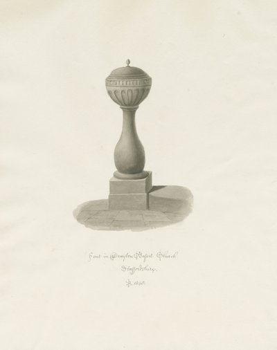 Typsnitt i Drayton Bassett Church: sepiateckning, 1848 av John Buckler