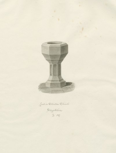 Typsnitt i Ellastone Church: sepiateckning av John Buckler