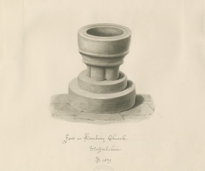 Typsnitt i Hanbury Church: sepiateckning av John Buckler