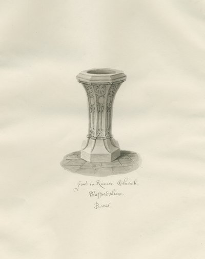 Typsnitt i Kinver kyrka: sepiateckning av John Buckler
