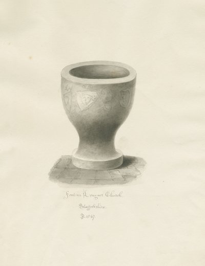 Typsnitt i Longnor Church: sepiateckning av John Buckler