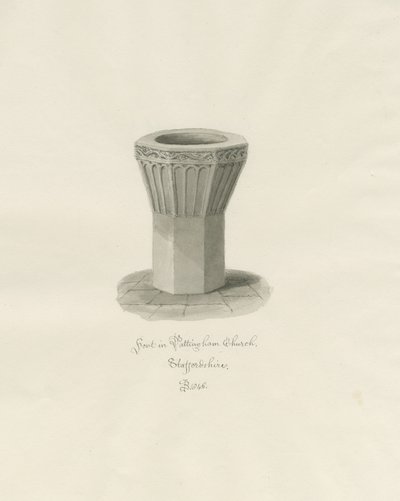 Typsnitt i Pattingham Church: sepiatvättteckning, 1846 av John Buckler
