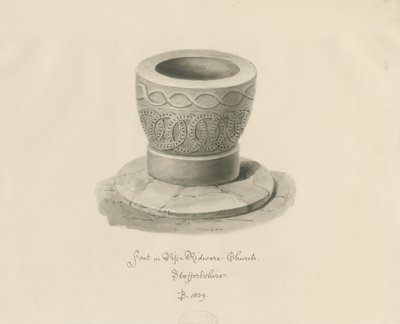 Teckensnitt i Pipe Ridware Church: sepiateckning av John Buckler