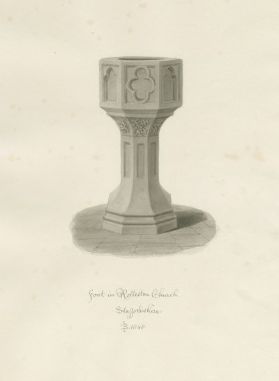 Typsnitt i Rolleston Church: sepiateckning, 1848 av John Buckler
