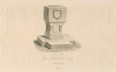 Typsnitt i Swynnerton Church: sepiateckning av John Buckler
