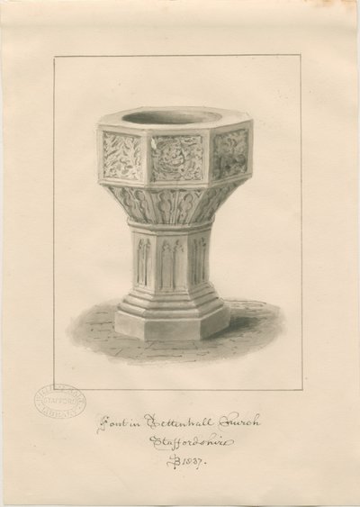 Typsnitt i Tettenhall Church: sepiateckning av John Buckler