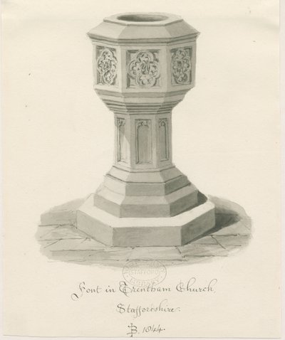 Typsnitt i Trentham Church: sepiateckning, 1844 av John Buckler