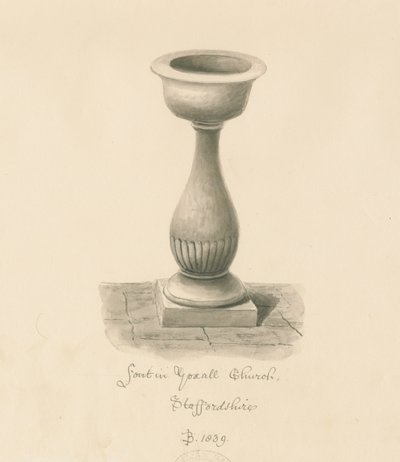 Typsnitt i Yoxall-kyrkan: sepiateckning, 1839 av John Buckler