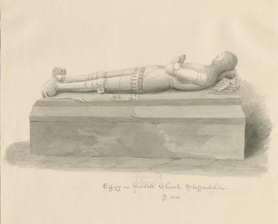 Gnosall Church - Effigy: tvättteckning av John Buckler
