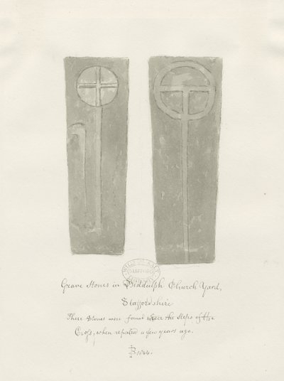 Gravstenar i Biddulph Churchyard: sepiateckning av John Buckler