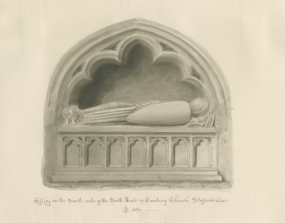 Hanbury Church - Effigy [av Sir John Hanbury]: sepiateckning av John Buckler