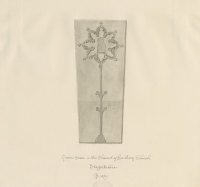 Hanbury Church - Gravsten: sepiateckning av John Buckler