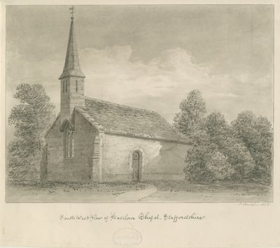 Haselour kapell: sepiateckning, 1828 av John Buckler