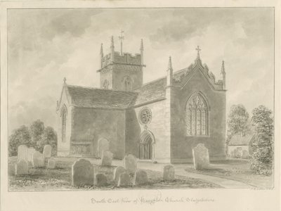 Haughton Church: sepiatvättteckning, 1842 av John Buckler