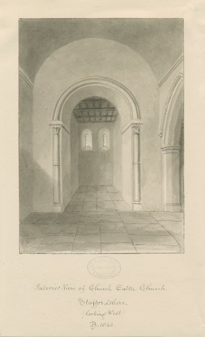 Interiör av kyrkan Eaton Church: sepiateckning av John Buckler