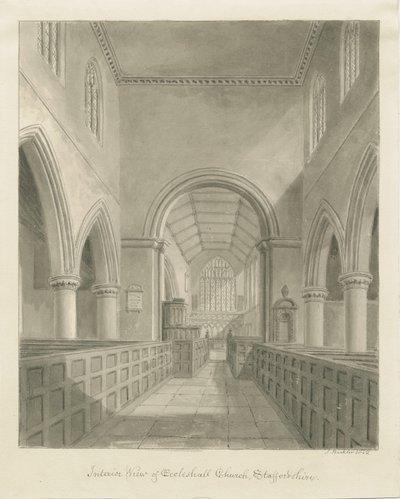 Interiör av Eccleshall Church: sepiateckning, 1842 av John Buckler