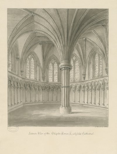 Interiör av Lichfield Cathedral - Chapter House: sepiateckning av John Buckler