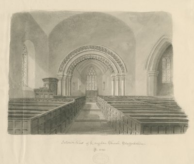 Interiör av Longdon Church: sepiateckning av John Buckler