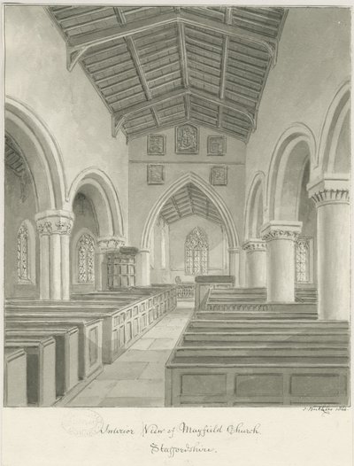 Interiör av Mayfield Church: sepiatvättteckning, 1844 av John Buckler