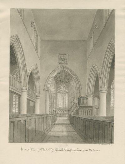 Interiör av Penkridge Church: sepiateckning av John Buckler