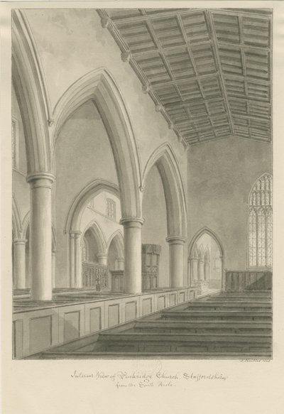 Interiör av Penkridge Church: sepiateckning av John Buckler