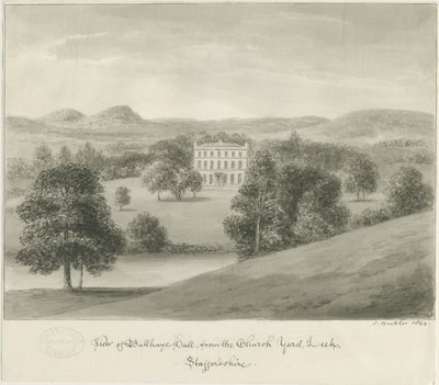 Purjolök - Ball Haye Hall: sepiateckning, 1844 av John Buckler