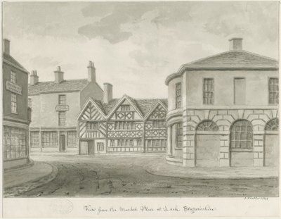 Leek Town - Market Place: sepiateckning av John Buckler