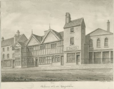 Leek Town - Gamla hus: sepiateckning, 1844 av John Buckler