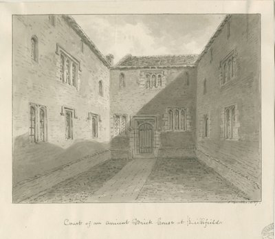 Lichfield - Court Yard of Old House in The Close: sepiateckning av John Buckler