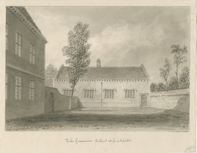 Lichfield - Grammar School: sepiateckning av John Buckler