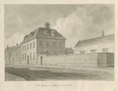 Lichfield - Grammar School: sepiateckning av John Buckler